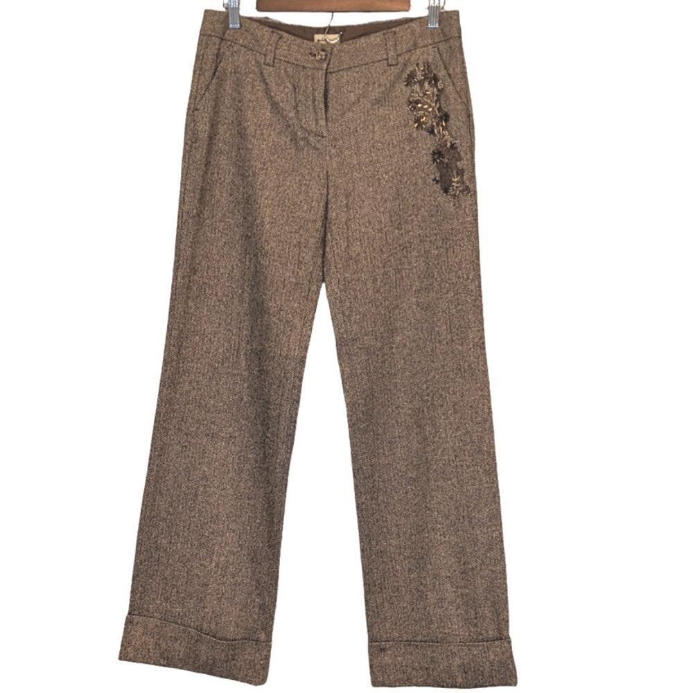 Elevenses Brown Embroidered Trousers old money style
